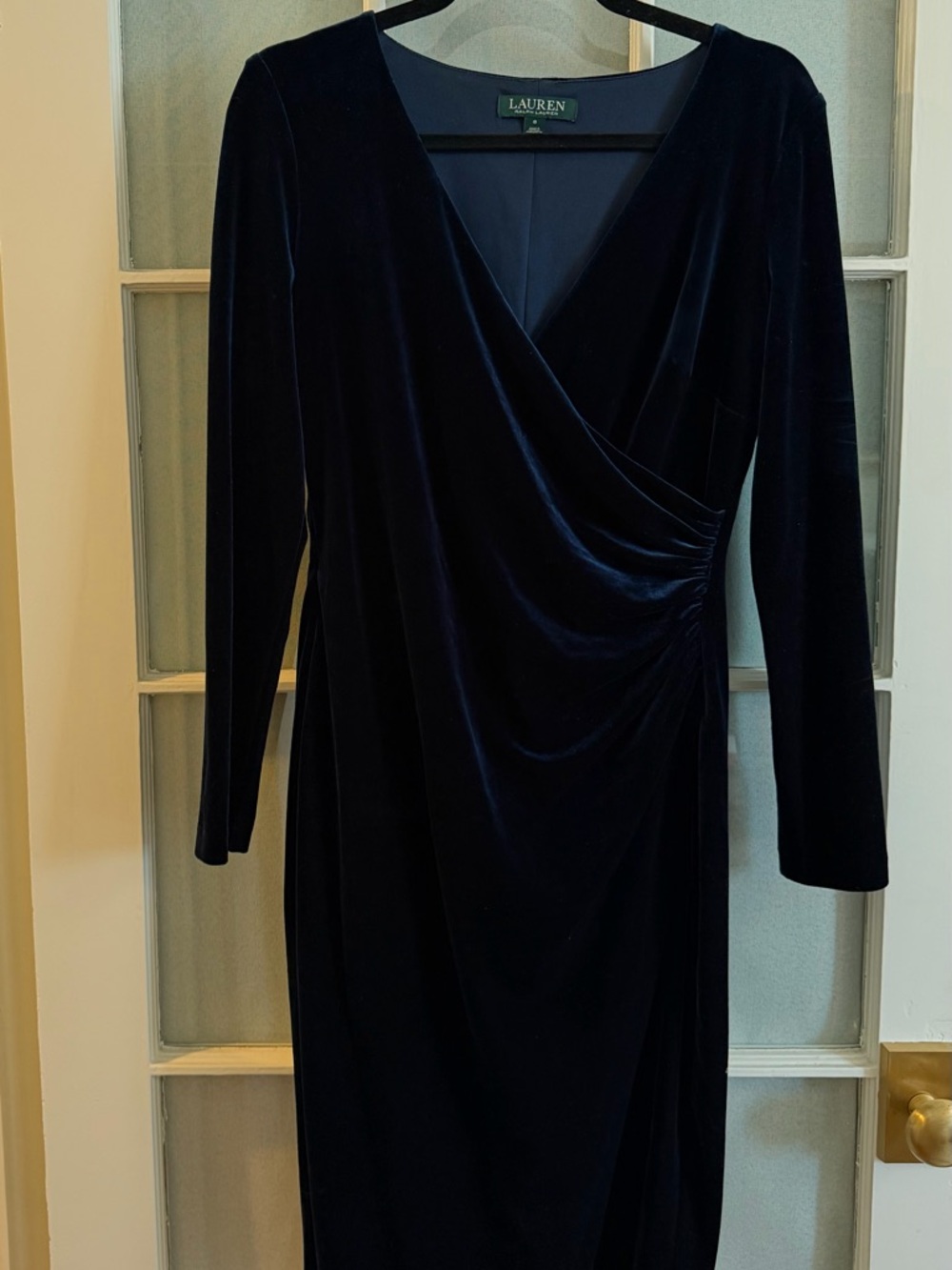 LAUREN Ralph Lauren Navy Velvet Long-Sleeve surplice Wrap Dress - dark blue - Picture 3 of 9